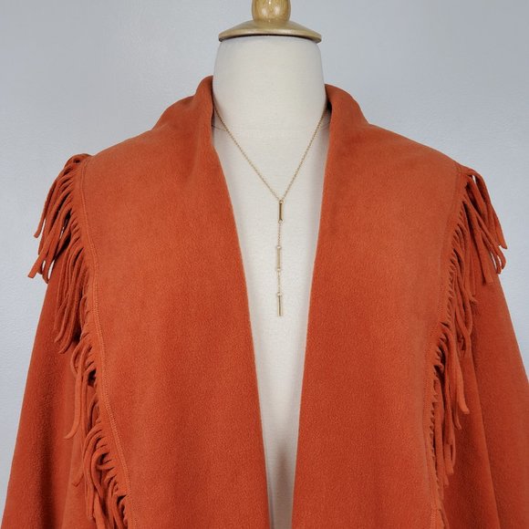 Woman Within Terracotta Fringe Detail Open Front Jacket Shrug Size 1X (22/24) - Picture 2 of 14